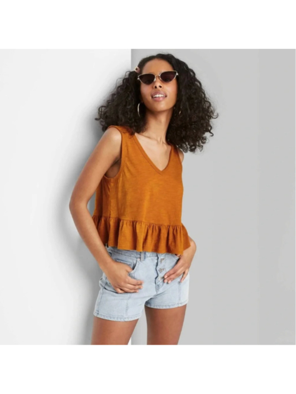 Wild Fable V-Neck Peplum Cropped Tank Top